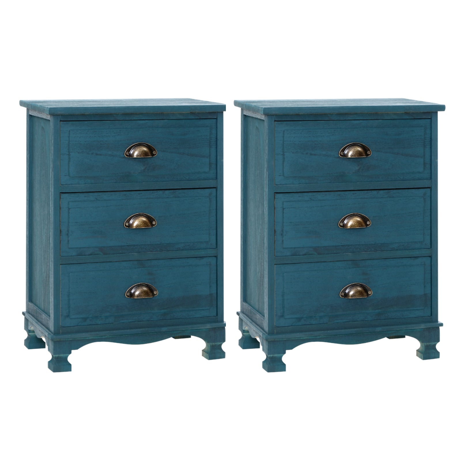 2x Bedside Table 3 Drawers Vintage - THYME Blue Artiss