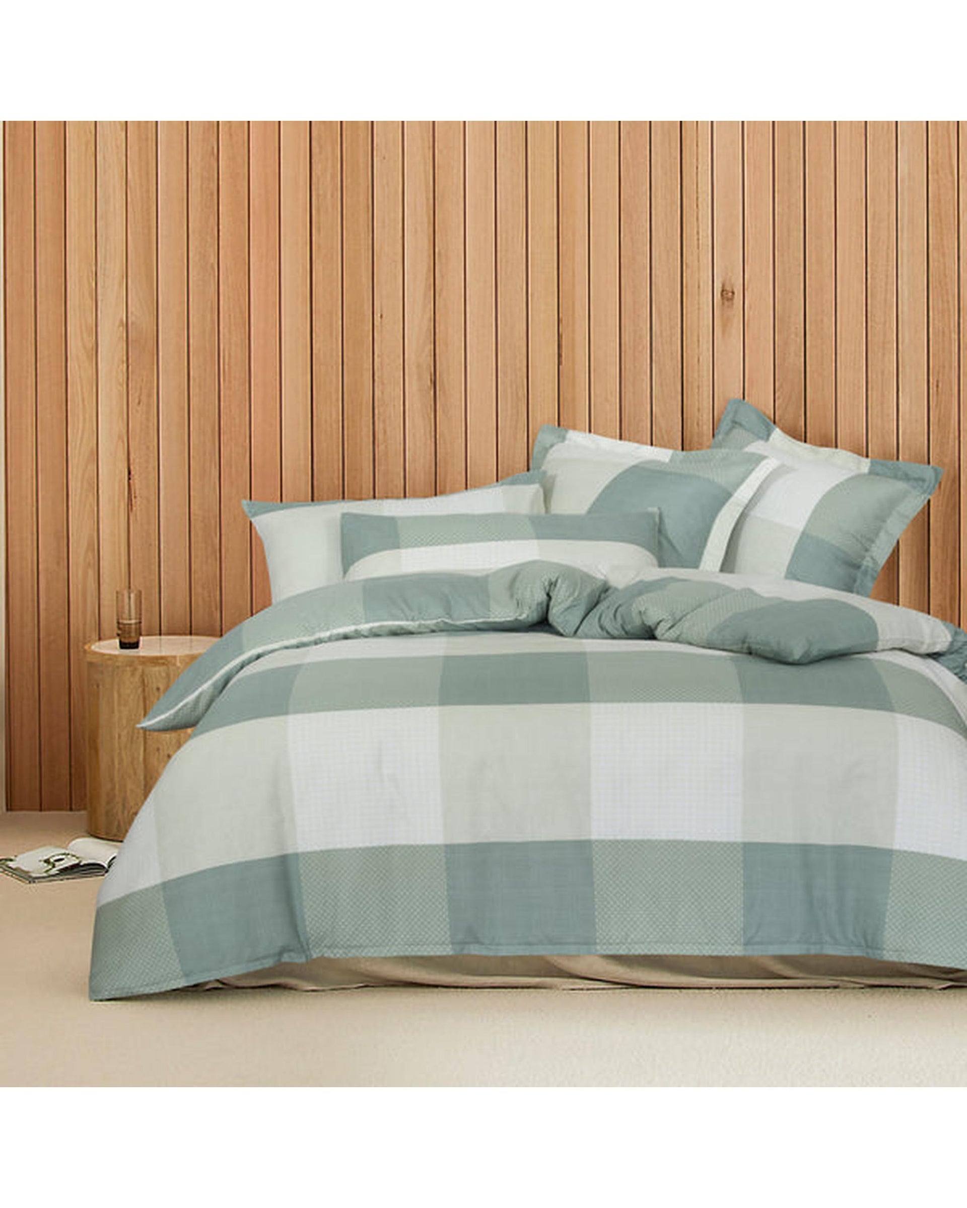 Amsons Quilt Cover Set with European Pillow Covers - Sage Check