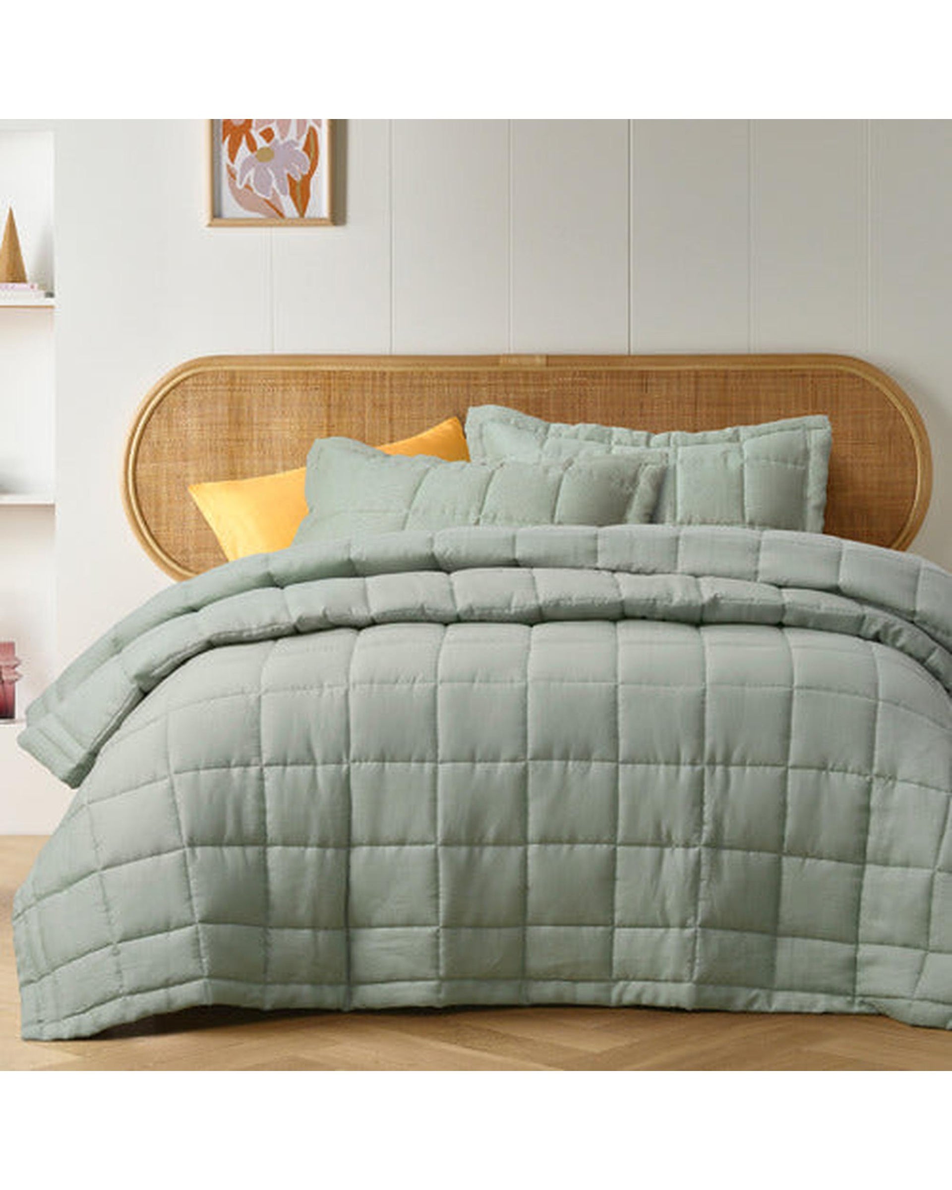 Vintage Design Sage French Linen Coverlet Set Vintage Design