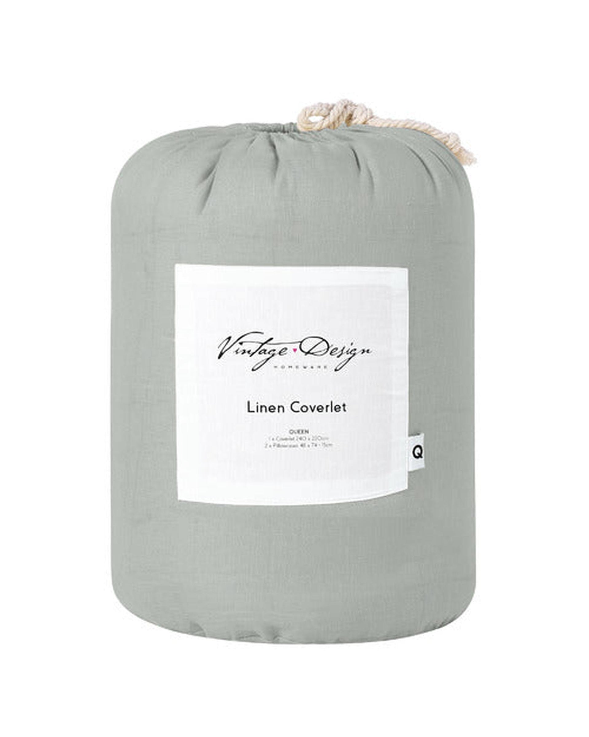 Vintage Design Sage French Linen Coverlet Set Vintage Design