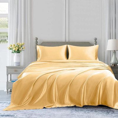 Anyhouz Fitted Sheet Silky Sheet Set with Pillow Cases - King - Camel