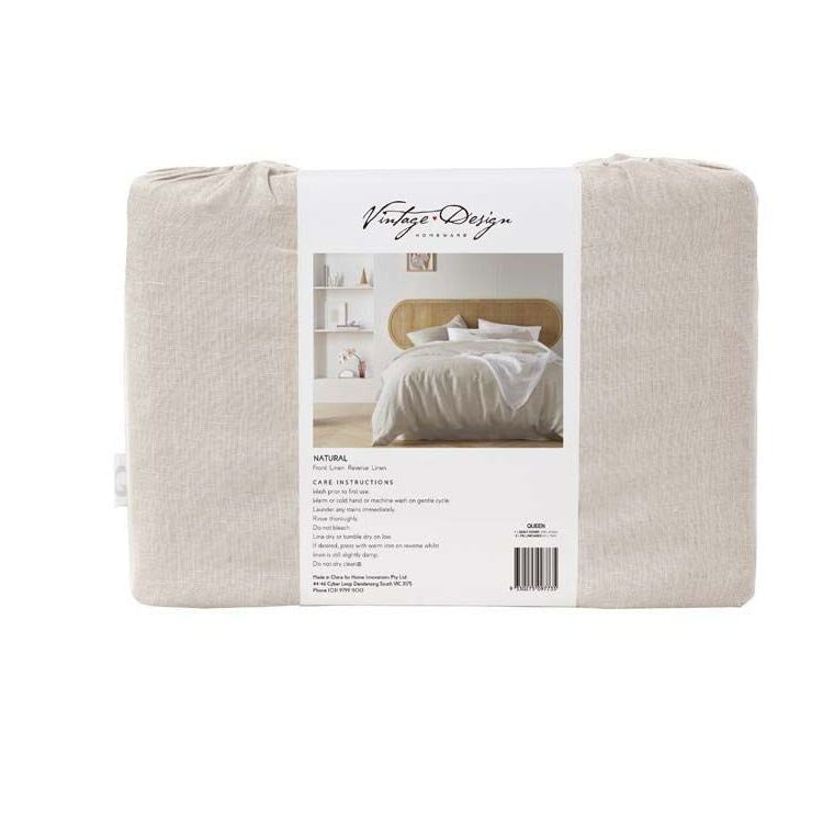 Vintage Design Natural 100% Linen Quilt Cover Set Vintage Design