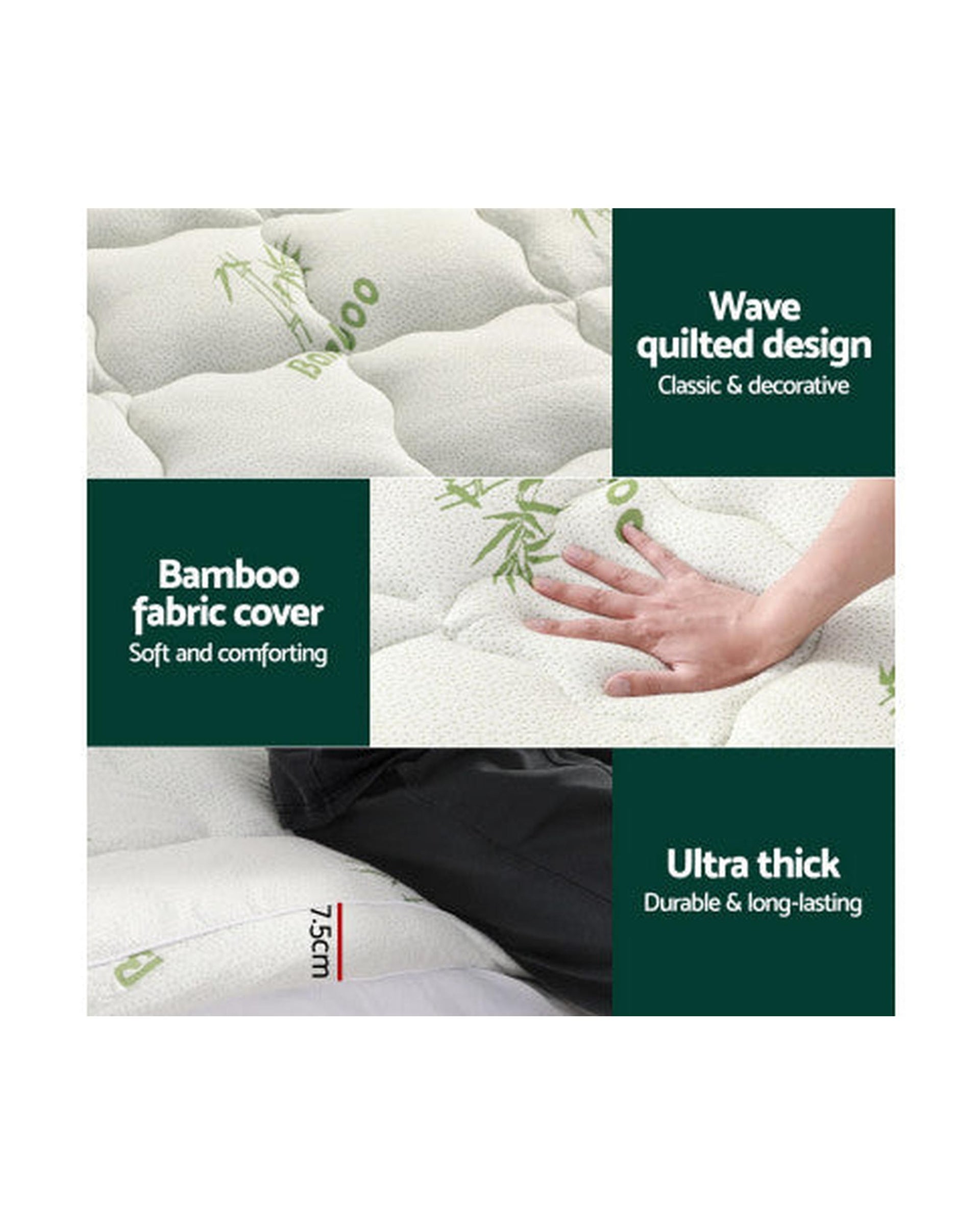 Mattress Topper Pillowtop Bamboo 7.5cm Giselle
