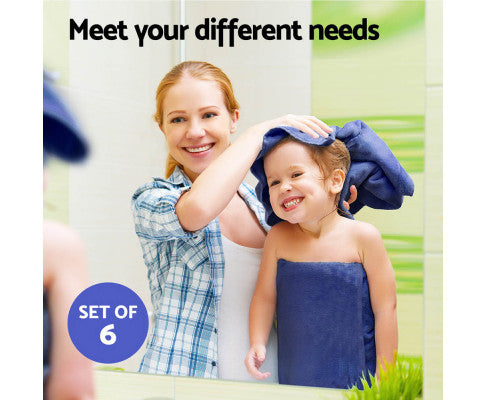 6 Pack Bath Towels Set Cotton Towel Navy Big Bedding Australia