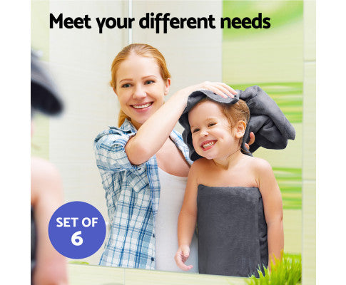 6 Pack Bath Towels Set Cotton Towel Grey Big Bedding Australia