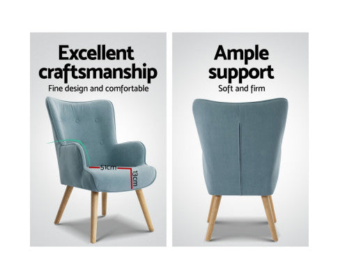 Armchair Set with Ottoman Blue Lansar Artiss