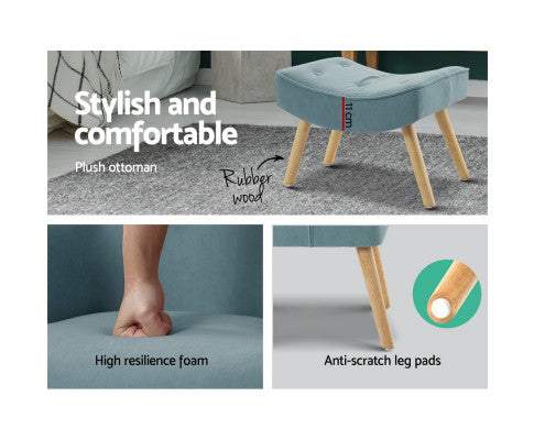 Armchair Set with Ottoman Blue Lansar Artiss