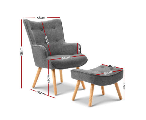 Armchair Set with Ottoman Grey Lansar Artiss