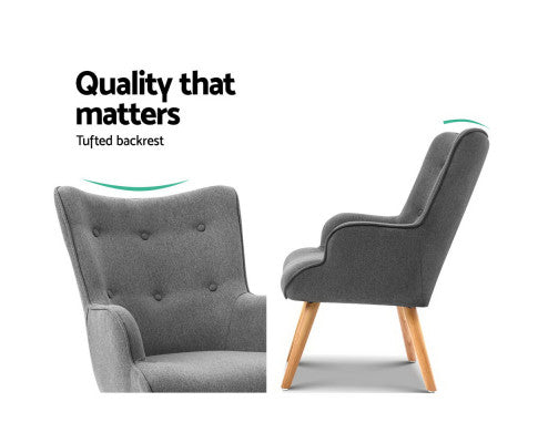 Armchair Set with Ottoman Grey Lansar Artiss