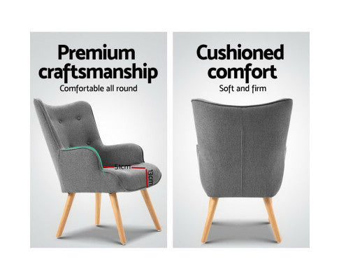 Armchair Set with Ottoman Grey Lansar Artiss