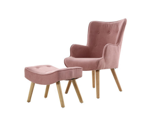 Armchair Set with Ottoman Pink Lansar Artiss