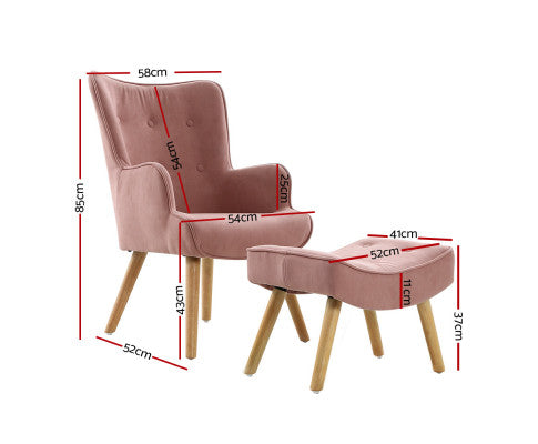 Armchair Set with Ottoman Pink Lansar Artiss