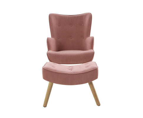 Armchair Set with Ottoman Pink Lansar Artiss