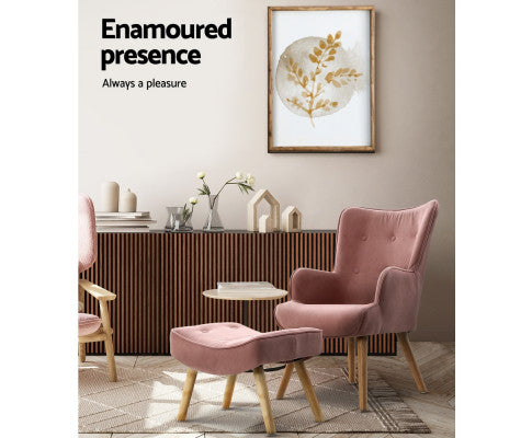 Armchair Set with Ottoman Pink Lansar Artiss