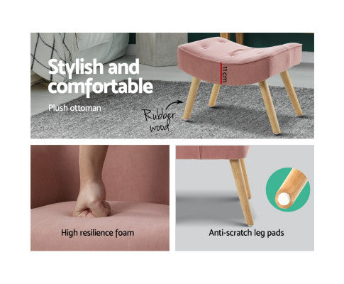 Armchair Set with Ottoman Pink Lansar Artiss