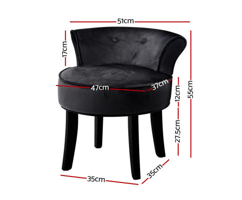 Vanity Stool Velvet Black Abella Artiss
