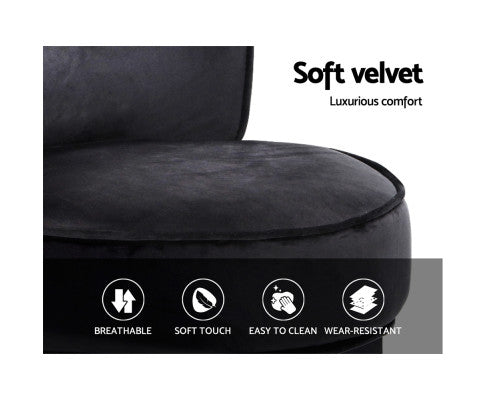 Vanity Stool Velvet Black Abella Artiss