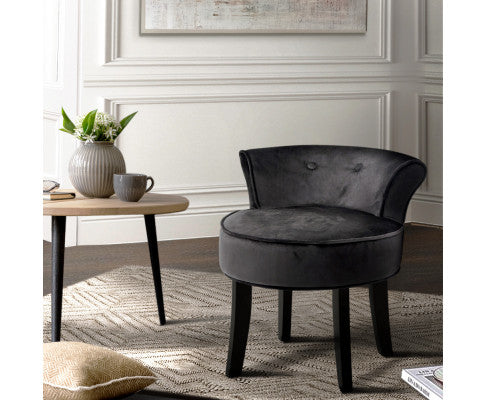 Vanity Stool Velvet Black Abella Artiss