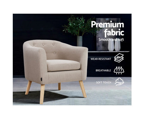 Armchair Tub Chair Single Accent Armchairs Sofa Lounge Fabric Beige Artiss