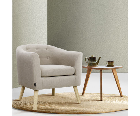 Armchair Tub Chair Single Accent Armchairs Sofa Lounge Fabric Beige Artiss