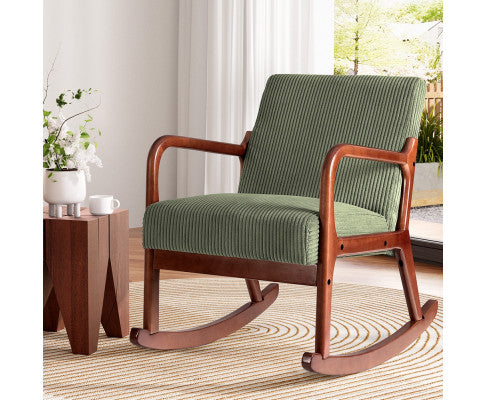Rocking Armchair Nursery Chair Corduroy Green Artiss