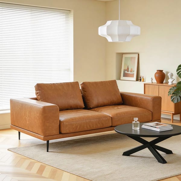 Loft  Modern Deep-Seated Sofa, Two-Seater, Faux Leather, Brown - Brown Pu Leather