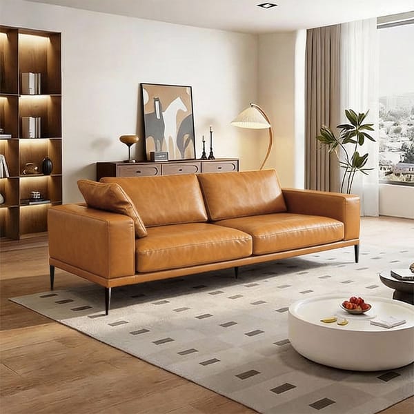 Loft  Modern Deep-Seated Sofa, Two-Seater, Faux Leather, Brown - Brown Pu Leather