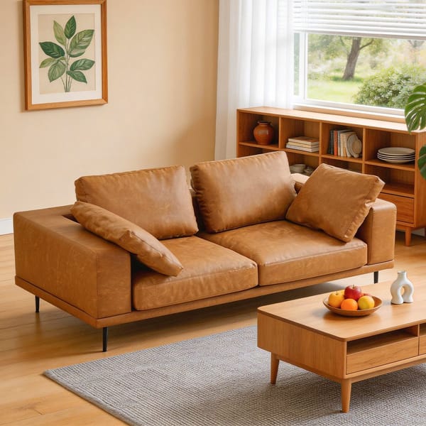 Loft  Modern Deep-Seated Sofa, Two-Seater, Faux Leather, Brown - Brown Pu Leather