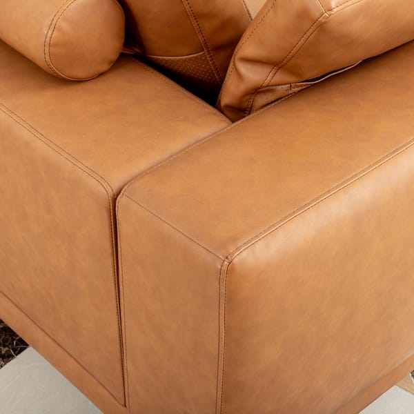 Loft  Modern Deep-Seated Sofa, Two-Seater, Faux Leather, Brown - Brown Pu Leather