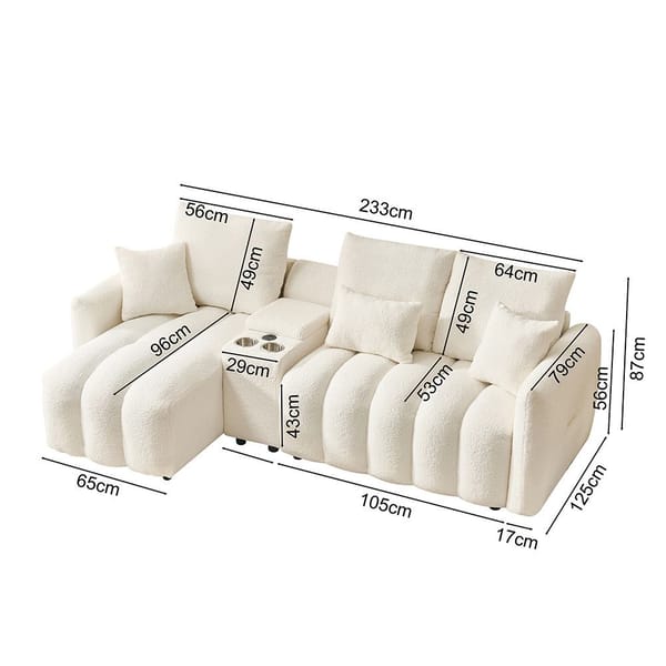 Loft 92-Inch High-Quality Teddy Fur Fabric Corner Sofa - Black