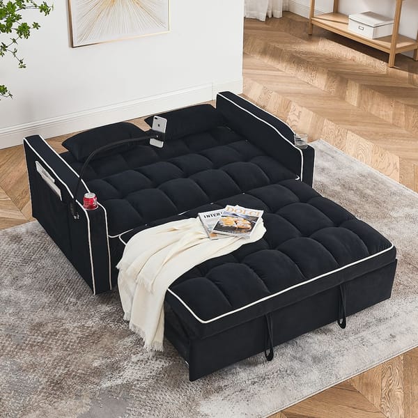 Loft Fashionable Modern And Multi-Functional Foldable Velvet Sofa Bed - Light Grey