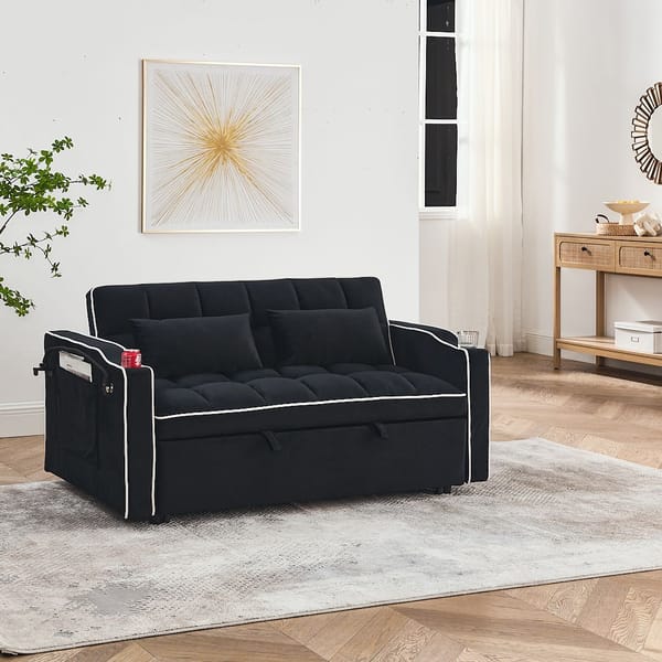 Loft Fashionable Modern And Multi-Functional Foldable Velvet Sofa Bed - Light Grey