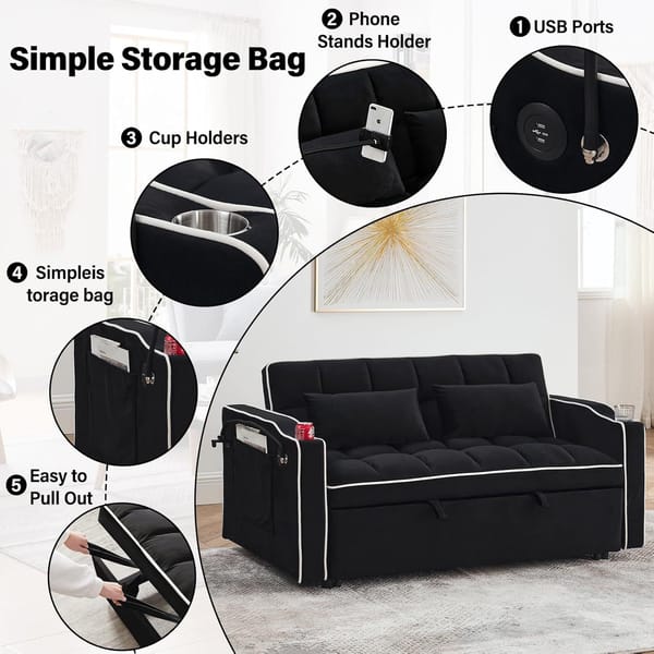 Loft Fashionable Modern And Multi-Functional Foldable Velvet Sofa Bed - Light Grey