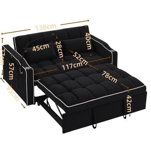 Loft Fashionable Modern And Multi-Functional Foldable Velvet Sofa Bed - Light Grey