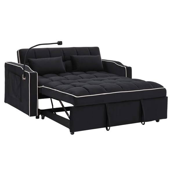 Loft Fashionable Modern And Multi-Functional Foldable Velvet Sofa Bed - Light Grey