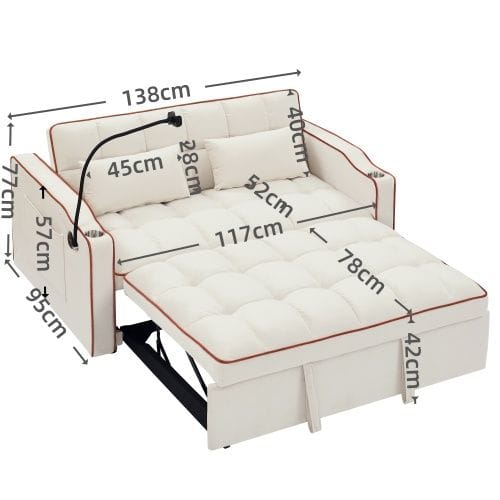Loft Fashionable Modern And Multi-Functional Foldable Velvet Sofa Bed - Beige