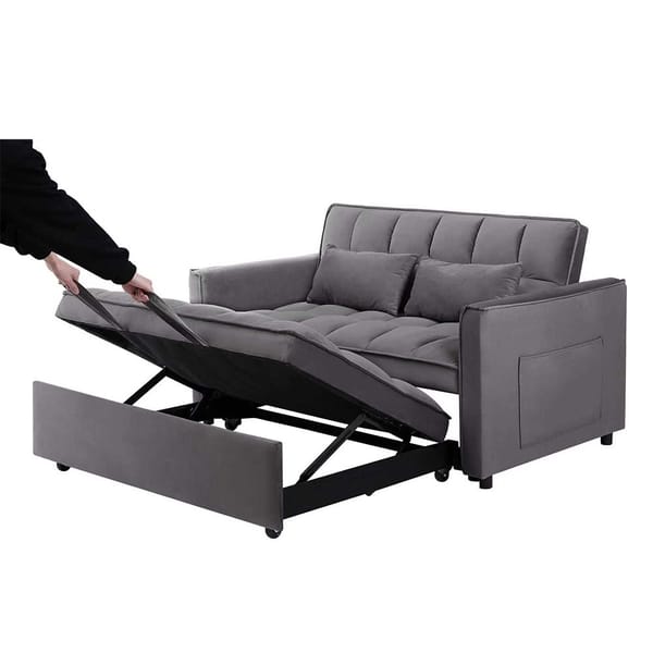 Loft Fashionable Modern And Multi-Functional Foldable Velvet Sofa Bed - Green