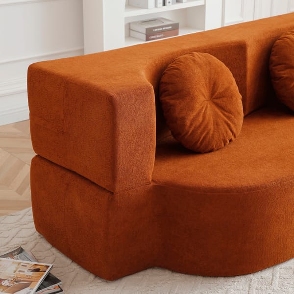 Loft Convertible Folding Sofa Bed / Plush Corduroy Loveseat Couch - Orange
