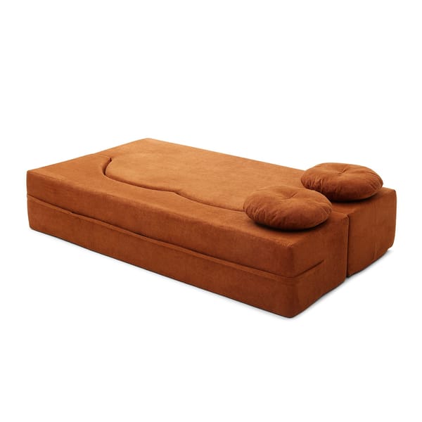 Loft Convertible Folding Sofa Bed / Plush Corduroy Loveseat Couch - Orange