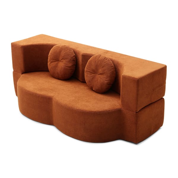 Loft Convertible Folding Sofa Bed / Plush Corduroy Loveseat Couch - Orange