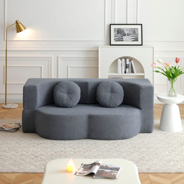 Loft Convertible Folding Sofa Bed / Plush Corduroy Loveseat Couch - Grey