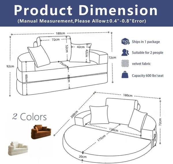 Loft Multifunctional Round Convertible Sofa Bed(Compressed Packaging) - Beige
