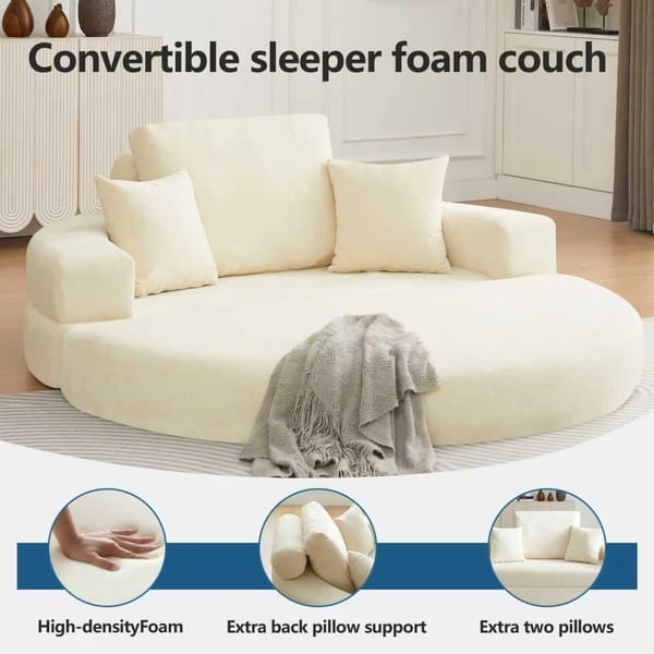 Loft Multifunctional Round Convertible Sofa Bed(Compressed Packaging) - Beige