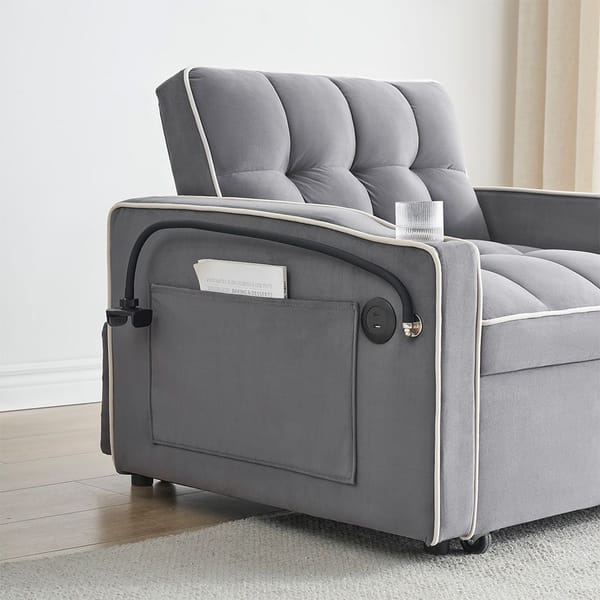 Loft Single-Seater Sofa Bed, Equipped With Usb Ports And A Phone Holder - Grey