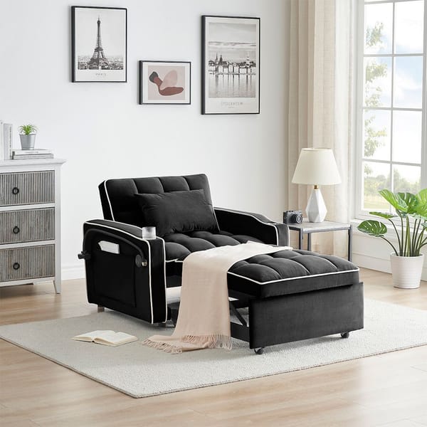 Loft Single-Seater Sofa Bed, Equipped With Usb Ports And A Phone Holder - Black
