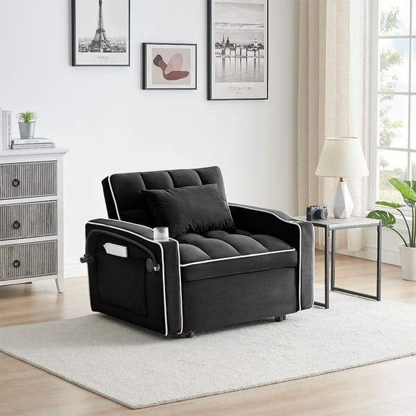 Loft Single-Seater Sofa Bed, Equipped With Usb Ports And A Phone Holder - Black