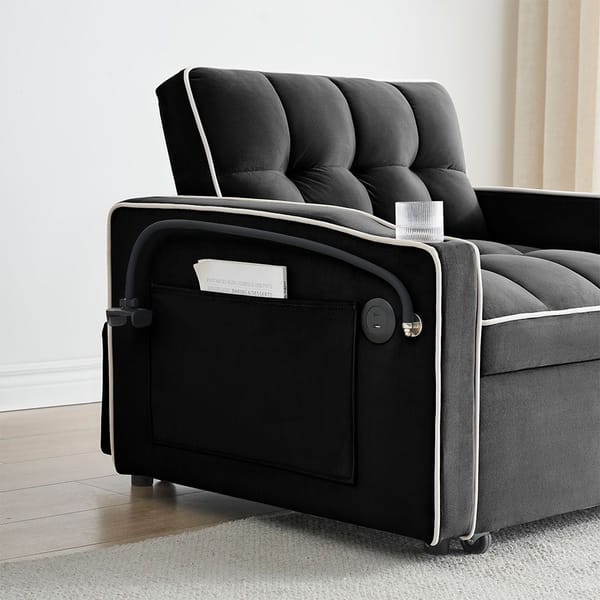 Loft Single-Seater Sofa Bed, Equipped With Usb Ports And A Phone Holder - Black