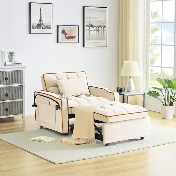 Loft Single-Seater Sofa Bed, Equipped With Usb Ports And A Phone Holder - Beige