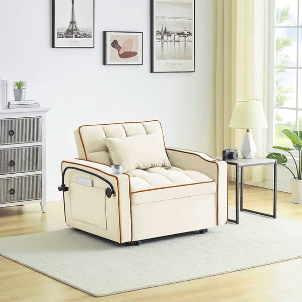 Loft Single-Seater Sofa Bed, Equipped With Usb Ports And A Phone Holder - Beige