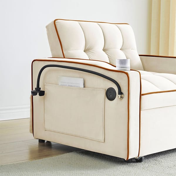 Loft Single-Seater Sofa Bed, Equipped With Usb Ports And A Phone Holder - Beige